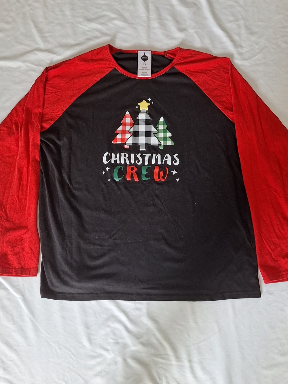 Merry Moments Womens Black and Red Christmas Crew PJ Long Sleeve Shirt XL